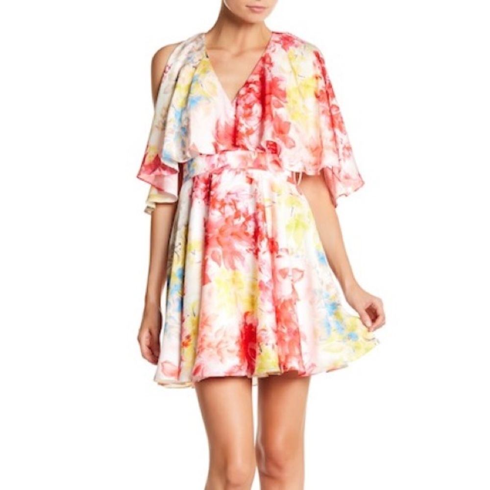 Jay Godfrey Cold Shoulder Tie-Dye Watercolor Floral Print Dress